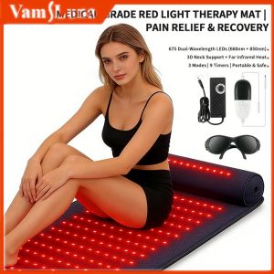 Red Light Therapy Mat with 675 Dual Wavelength LEDs Far Infrared Heating Pad for Full Body Pain Relief and Muscle Relaxation