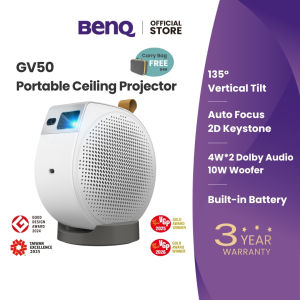 BenQ GV50 FHD Ceiling Projector 80-120 Inch 135° Rotation Dolby Audio+Woofer 500lm Google TV Built in Battery 3 Year Warranty