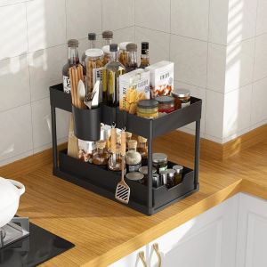 SG in Stock 2 Tier Under Sink Rack Kitchen Cabinet Drawer PP Plastic Kitchen Shelf Storage