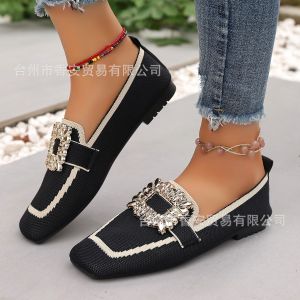 2025 Autumn New Soft Sole Square Buckle Large Size Square Toe Lightweight Slip-On Loafers