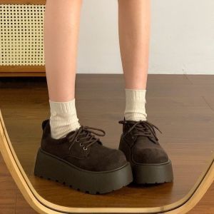 Free Shipping Stylish Height-Increasing Platform Loafers Casual Shoes Perfect For Petite Women Versatile Thick-Soled Fashionable Brown