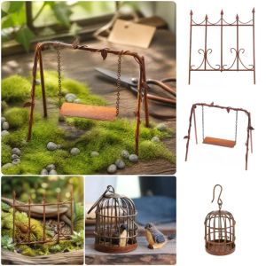 CHLOCH Đỏ gỉ sét Hàng rào nhà búp bê Mô hình bố cục  loại Xích đu trong vườn cổ tích Trang trí Đồ chơi Tượng trang trí nhỏ Vườn cổ tích