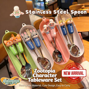 Aoduoyaya Zootopia Judy Nick Stainless Steel Spoon and Fork Set Cute Cutleries Anti Fall Eating Spoon for Kids