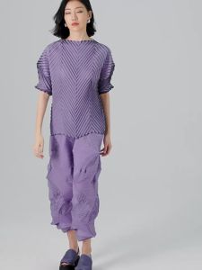 9845 Pleated T-Shirt Five-Sleeve Top [Can Match The Pants 9885]  Miyake Summer Dopamine Slimming Elegant  One Size (45-75kg)