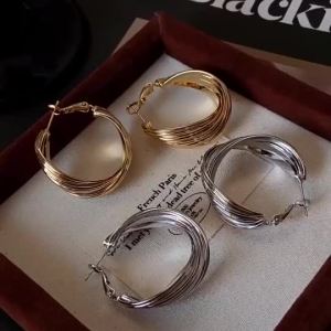 925 silver needle circle personality earrings girls niche earrings fashionable solid color circle ea