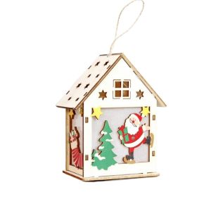 FORTUNESS Mini Christmas LED Light Wooden House Colorful Cute Luminous Cabin Christmas Ornaments Decorative Christmas Tree Pendant Home Decor