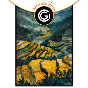 Tranh phong cảnh quê hươngcánh đồng lúa chín vàngphong cảnh ruộng bậc thang vùng miền núitranh treo tườngdán tường.CGI-502