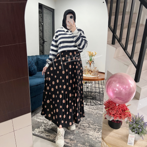 Haseena Rok Plisket Mietaa Motif Polkadot Besar Tabur | Rok Wanita Skirt Ruffle Anti Nerawang Motif Style Korea
