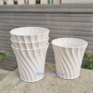 Bộ 04 chậu khía xoắn 18x17x12cm màu trắng nhựa dày đẹp