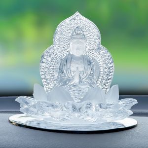 Tượng Phật Bà Quan Âm Bồ Tát Ngự Đài Sen Để Taplo Ô Tô Tượng Trang Trí Taplo Bàn Làm Việc Chất Liệu Pha Lê Khối Cao Cấp