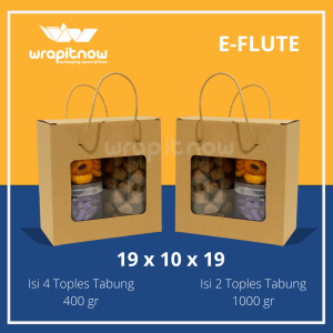 (Isi 20 pcs) BOX EFLUTE 19x9.5x26 Box Eflute 19x10x19/ Dus Toples 600 gram Dus Toples 1300 gram Hampers Toples Lebaran Natal Imlek Gable Box Dus Jinjing Dus Mika Paper Bag Premium