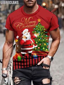 [Local Stock] HBESTY  Summer Christmas T-Shirts Funny Santa Claus Fashion Tops Tee Mens Shirts Summer Holiday Boys Casual Streetwear Clothing