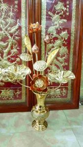 Đôi Lọ Hoa Sen Đồng Vàng- Đồng đỏ nguyên chất