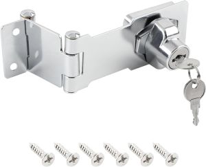 Keyed Door Lock Hasp Latch 3 Inch Cabinet Locks with Keys Heavy Duty File Cabinet Lock Stainless Steel Desk Drawer Lock Fit for 90/180 Degree Install Double Hinge Hasp for Cabinets Barn Doors