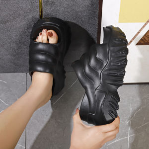 [Free Shipping] WomenS One-Strap Platform High-Heeled Sandals Thick-Soled Beach Shoes Wedge Heels Lazy-Style Flip-Flops Thick-Soled Height-Increasing Sandals