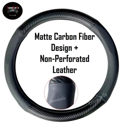 SG Seller Fast Delivery - Steering Wheel Cover MATTE Carbon Fiber Leather Anti Slip For Honda Toyota Mercedes Hyundai BMW Kia Mazda Nissan etc - BLACK 37-38cm - Car Accessories Auto Automobile Automotive Accessory