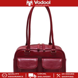 Fashionable Leather Womens Shoulder Bag with Dual Pockets Lightweight Crossbody Bag for Shopping and Outings in Red