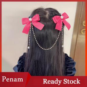 [PAM] Bow Tassel Hair Clip Elegant Solid Color Hair Claw Children Princess Hairpins Fashion Beauty Hair Accessories