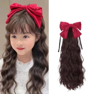 Red Bows Knot Ponytail Party Fasion Long Kids Headwear Birthday Gifts Kids Girls Decor Cute Hair Extensions