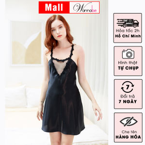 Đầm ngủ WANNABE DNS30 váy ngủ 2 dây satin lụa với thiết kế trái tim cách điệu tại ngực trẻ trung nữ tính xinh xắn