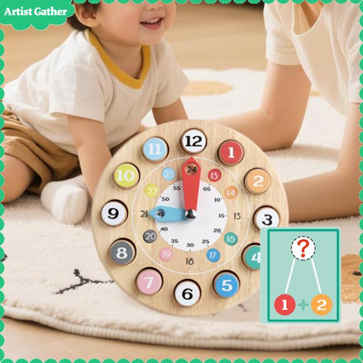 Artist Gather Wooden Clock Toy Teaching Time Number Puzzle for Kids ...