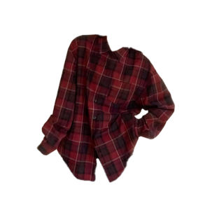 HUYTT Korean Popular Clothes Red Black Striped Long-sleeved Plaid Shirt For Women Loose Casual Jacket Women Tops Chic Shirt