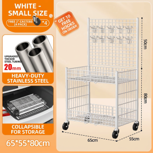 Nearra 2-Tier Grid Trolley Collapsible Rack Basket Rack with Wheel Adjustable Base Easy‑fold Design