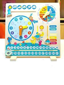 Children Dinosaur Wooden Calendar Clock Educational Toys Montessori Educational Learning Time Weather Week Cognitive Parish Toys