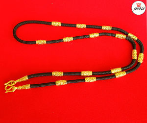 สร้อยเชือกร่มสีดำสลับทองเคลือบแก้ว แบบหัวจรวด 16 ปล้องทอง