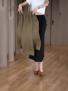 Slouchy Skinny Eight-Cut Culottes High Waist Wide Leg Pants Women Summer Plus Size Loose Pant SkirtA99