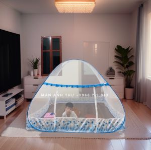 Màn Chụp Tự bung Có chân Viền Vải Chống Muỗi Cao Cấp Có Chân Viền Vải lụa chống muỗi . Đủ kích thước 1m21m41m61m82m2