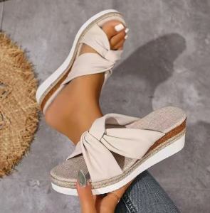 [Free Shipping] Plus-Size WomenS Open-Toe Sandals New Spring/Summer Collection Wedge Heel Bow-Tie Design