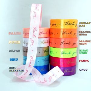 Pita Satin Ukuran Lebar 2.5cm atau 1 inch Tulisan THANK YOU 1 Roll Meteran untuk Hiasan Dekorasi Buket Pita Kado Party Birthday
