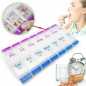 14Slot AM Pill Box PM Medicine Organiser Case 7Day Dispenser Medication