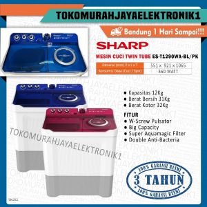 Mesin Cuci 2 Tabung SHARP 12 KG TWIN TUB ES-T1290WA-BL/RD  By TMJ