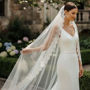 BEBA Long Wedding Veil Lace Edge with Comb Bridal Headscarf Elegant Breathable Bridal Veil Wedding Accessory