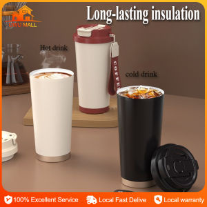 New Straw Coffee Cup 316 Stainless Steel Thermos Cup High-value Large Capacity Portable Water Cup