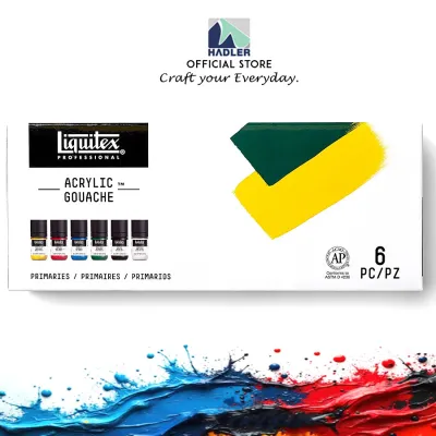 Liquitex Acrylic Gouache Primary Set | 6 Colours x 22ml | Ultra-Matte Opaque No Brush Strokes