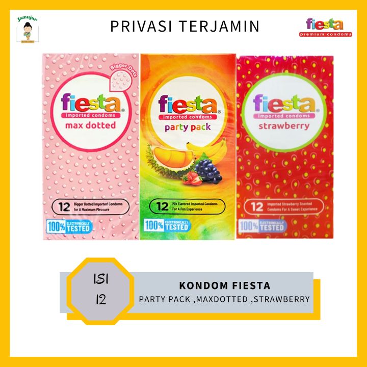 Kondom Fiesta All Varian 1 Box Isi 12 ( Strawberry | Party Pack | Max Dotted ) Privasi Terlindungi - Alat Kontrasepsi / Jamujur / Bisa Bayar Di Tempat ( Cod )