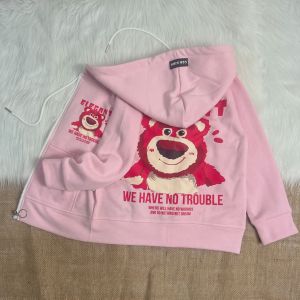 Áo khoác dây kéo hoodie nỉ bé gái hình in GẤU ELEGANT cho bé từ 14 đến 48kg