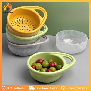 1pc Double-layer Handle Draining Basket Kitchen Fruit and Vegetable Draining Basket Fruit and Vegetable Washing Basket