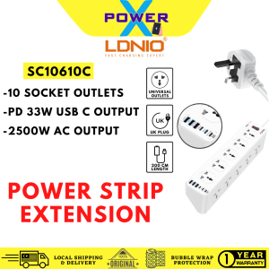 LDNIO SC10610C 10 Universal Socket Outlets + 6 USB Port PD 33W QC 30W 2500W Power Strip Extension Plug Power Sockets 200CM