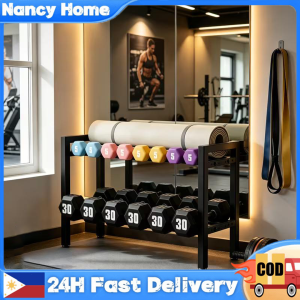 2-Tier Metal Dumbbell Rack Heavy Duty Gym Storage Stand Multi Layer Sports Equipment Organizer Dumbbell Holder for Indoor Home Workout Fitness