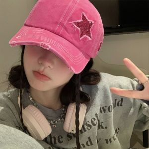 LEKGAVD Adjustable Y2k Star Baseball Hat Korean Cotton Spicy Girls Hat Retro Bling Vintage Baseball Cap for Female