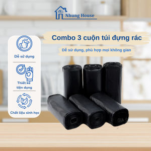 Combo 3 cuộn túi đựng rác tự phân hủy màu đen không lõi size 55x65cm thân thiện môi trường