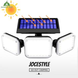 [Jocestyle Mall] 112 LED Super Bright Solar Wall Light IP65 Waterproof 3 Heads Flood Light 20W 6000-6500K for Exterior Outside Garage House