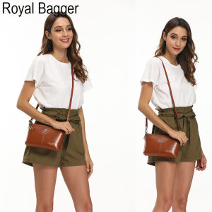Royal Bagger lembu tulen kulit wanita fesyen baru dua bahu tali bahu Sling Bag gaya korea kasual beg telefon bimbit wanita Clutch