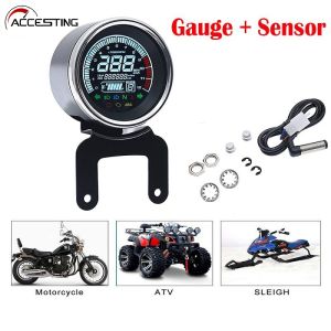 Multi-functional Gauge Instrument Speedometer 12V Universal Backlight LCD Digital Motorcycle Speedometer Tachometer Odometer Tachometer Oil Level Gauge Fuel Level Speed Meter