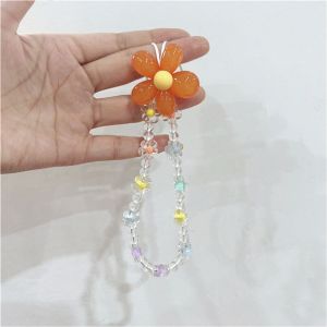DOUBLEL Colorful Flowers Sweet Telephone Jewelry for Women Girls Transparent Beads Anti-Lost Cellphone Strap Phone Lanyard Mobile Phone Chain Phone Case Lanyards