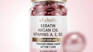 ELLA BELLA ®   Keratin Hair Serum with Argan Oil & Vitamins A E B5 – Anti-Frizz Hair ment & Night Repair – Hair Vitamins for Women for Smooth Shiny Frizz-Free Hair